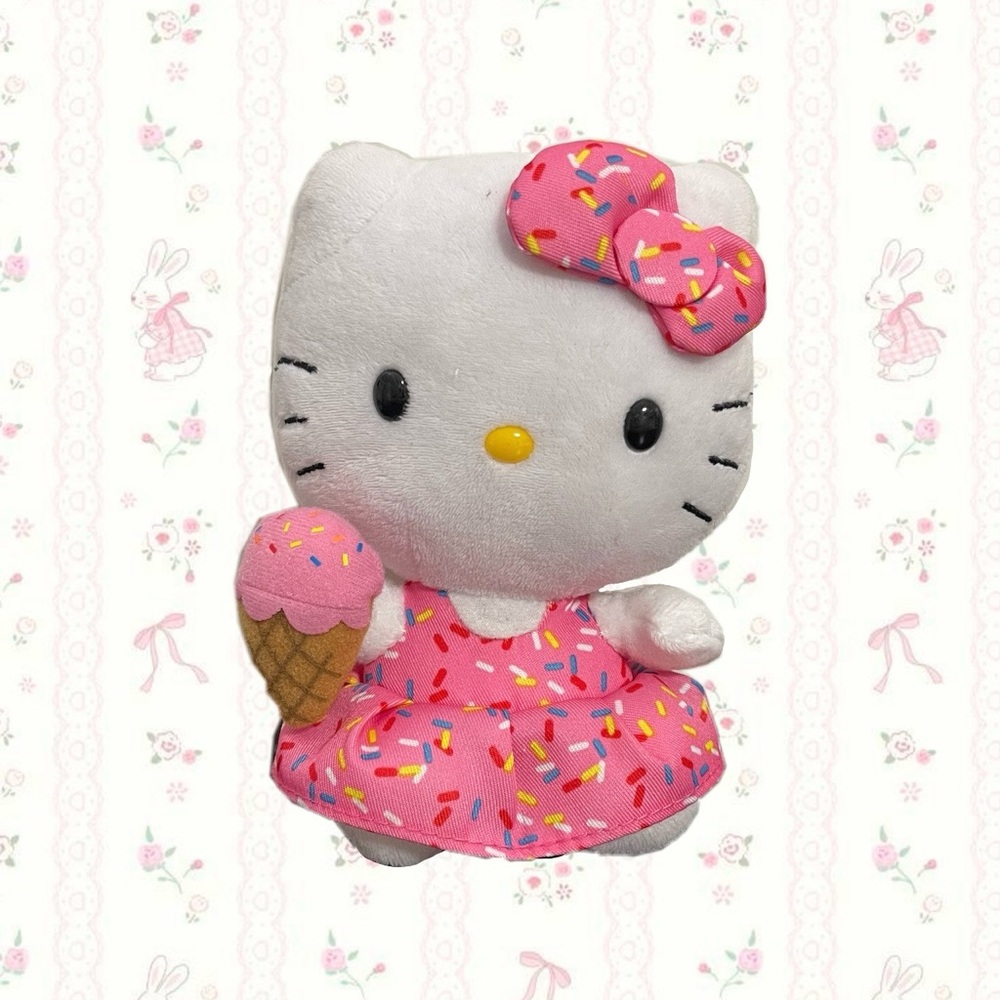 Sanrio Hello Kitty Pink Ice Cream Sprinkles Dress Ty 6"  Retired Plush